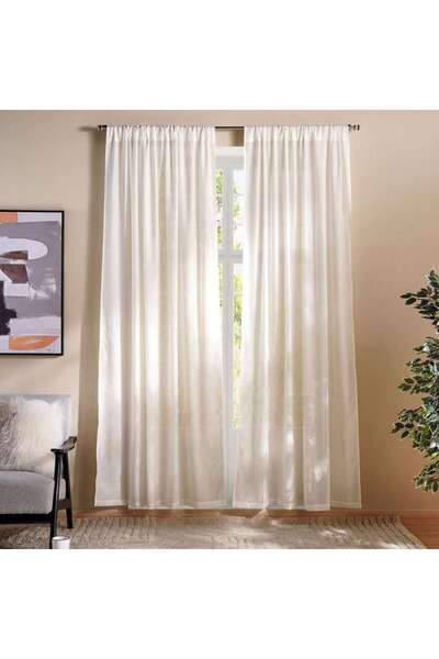 PAN HOME Serene Ladder Lace Rod Packet Sheer Curtain Pair 135x240 Cm-white