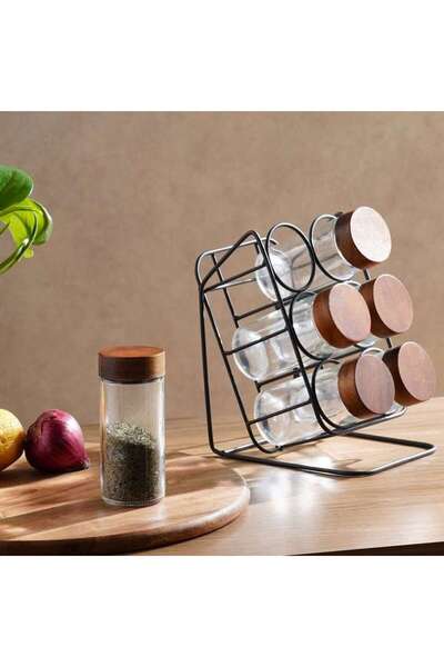 PAN HOME طقم أوعية توابل من الكاسيا مكون من 6 قطع مع حامل مائل - شفاف