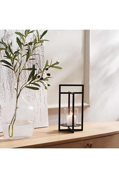PAN HOME فانوس معدني زجاجي من فيبي مقاس 15x15x30 سم - أسود