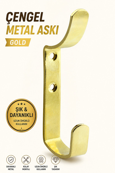 Badem10 Çengel Metal Portmanto Vestiyer Duvar Dolap Elbise Askısı Gold Mobily...