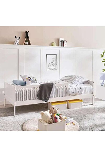 PAN HOME Linen Kids Single Bed 90x190 Cm ~ White