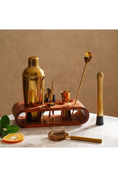 PAN HOME Aurele 10-piece Tool Set With Wooden Stand - Gold
