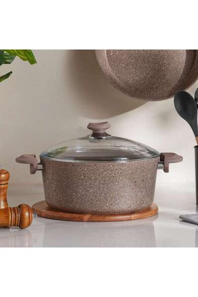 PAN HOME قدر طهي أومز مع غطاء قطر 24 سم - بني