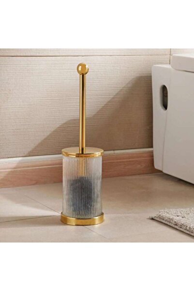 PAN HOME حامل فرشاة المرحاض الزجاجي من أستريد 11x11x38.25 سم - ذهبي