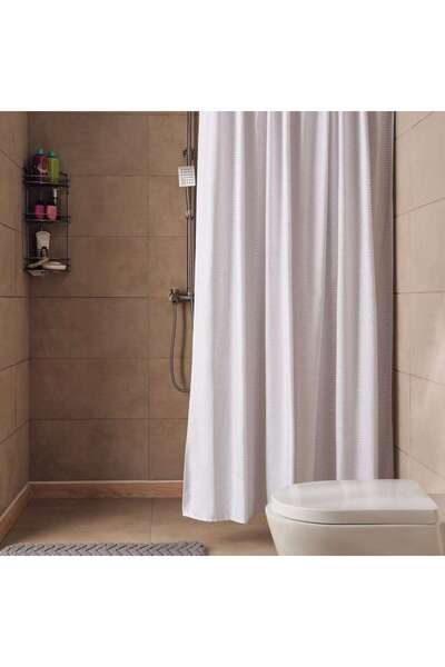 PAN HOME ستارة حمام من القماش بنقشة موجات رفيعة 180×180 سم - أبيض