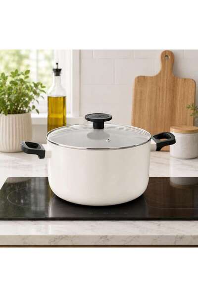 PAN HOME Berghoff Glints Stock Pot With Lid Dia24cm - Cream