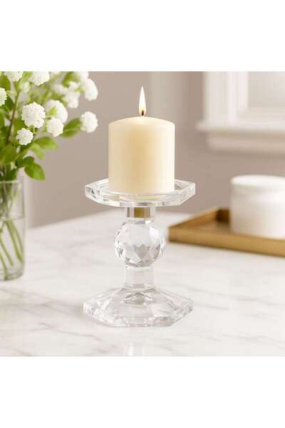 PAN HOME Crystal Double Sided Votive And Pillar Candle Holder 10x9x11.5cm- Clear