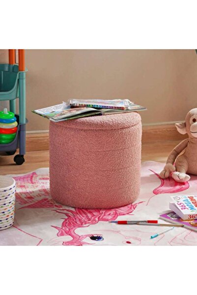 PAN HOME Sahara Boucle Pouf With Storage 35x35x38cm - Blush