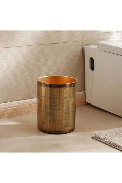 PAN HOME سلة نفايات معدنية من نورويل مقاس 20×20×25 سم - ذهبي عتيق