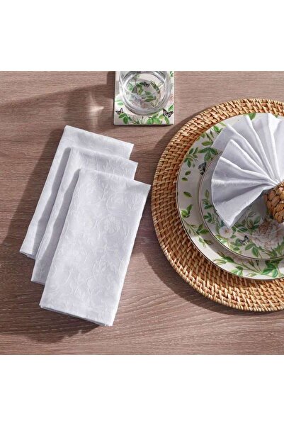 PAN HOME طقم مناديل من الجاكار اللؤلؤي مكون من 4 قطع 42×42 سم - أبيض