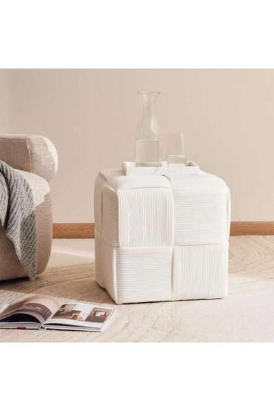 PAN HOME Llyod Rib Velvet Pouf 43x43x43cm - White