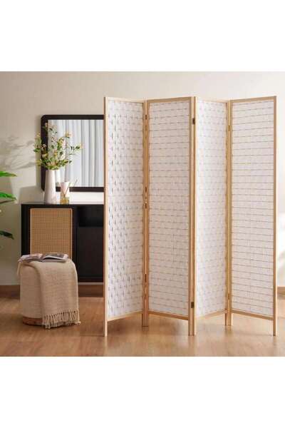 PAN HOME Aingeal 4-panel Wood Room Divider 180x2x180cm - White