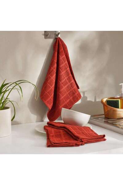 PAN HOME طقم مناشف مطبخ من 3 قطع مقاس 38×58 سم - لون أحمر طوبي