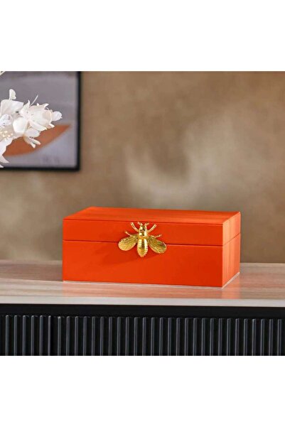 PAN HOME Milena Pu Decor Box With Bee Lock 20x12x7cm - Orange