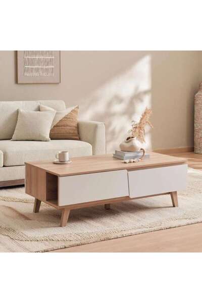 PAN HOME Troya Coffee Table With 2 Drawer Melamine - White Natural