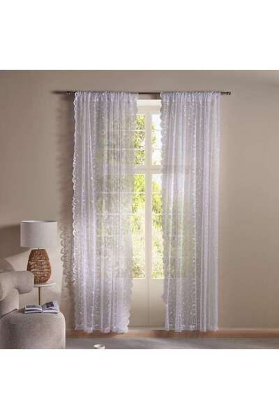 PAN HOME طقم ستائر نيشا دانتيل من قطعتين 150×300 سم - أبيض
