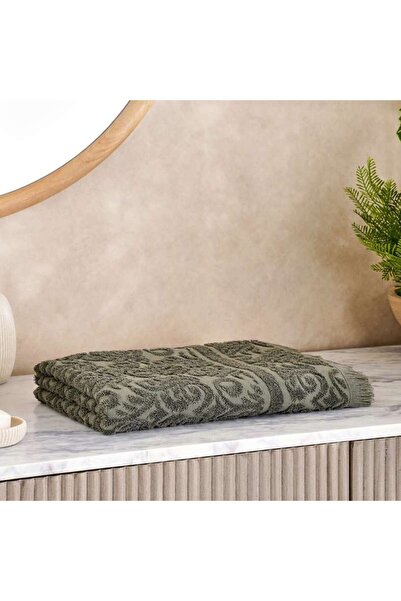 PAN HOME منشفة حمام من الكتان الجاكار من سيرين مقاس 70x140 سم - لون زيتوني