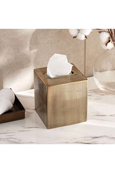 PAN HOME غطاء صندوق مناديل معدني من نورويل 12.5×12.5×14 سم - ذهبي عتيق