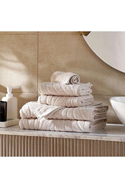 PAN HOME Nathan Wave 6 Piece Solid Dyed Jacquard Towel Set- Beige