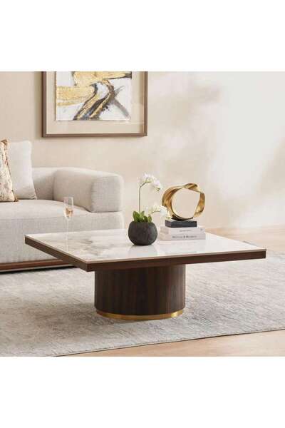 PAN HOME Vienna Coffee Table Ceramic - Oak & Brown ~ Brown