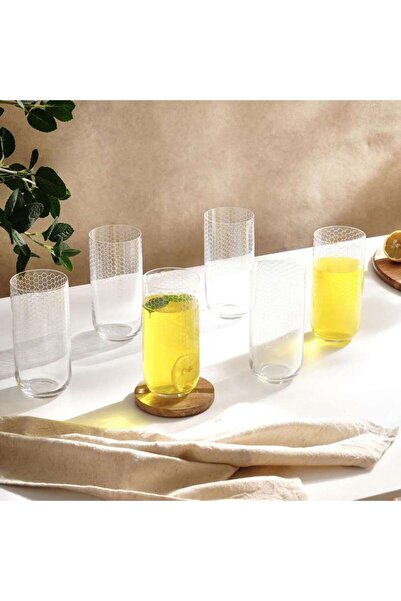 PAN HOME طقم أكواب كريستال على شكل خلية نحل من 6 قطع سعة 440 مل - شفاف