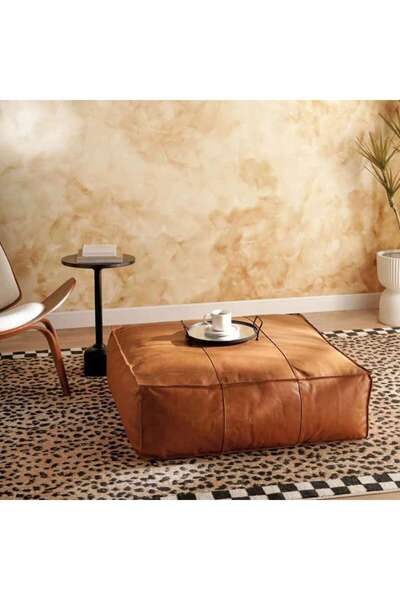 PAN HOME Astic Leather Pouf 90x90x31cm - Tan