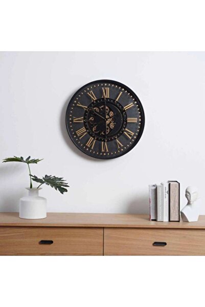 PAN HOME ساعة حائط إيبوتش جير 60x60x8 سم - أسود