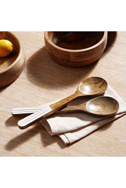 PAN HOME Legna 2-Piece Ribbed Salad Serving Set 30x7.5x1.5cm - White Natural