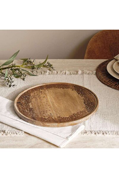 PAN HOME Savanna Mango Wood Etched Serving Platter Dia30x1.5cm -brown