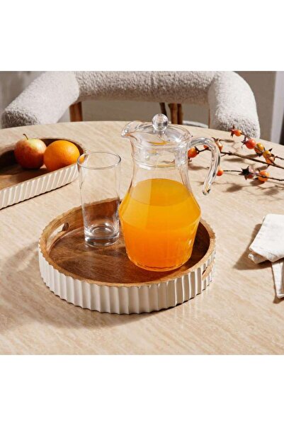 PAN HOME Legna Round Ribbed Serving Tray Dia30x5cm - White Natural