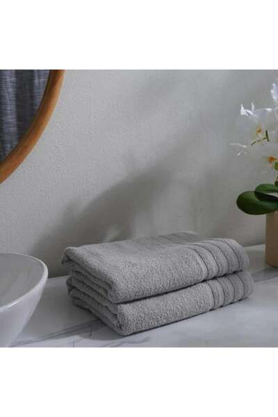PAN HOME طقم مناشف حمام أساسي من قطعتين 70×130 سم - رمادي