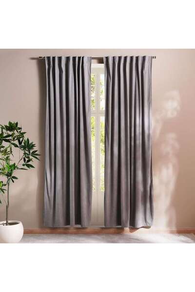 PAN HOME Amanda Velvet 2 Piece Blackout Curtain Set 130x300cm - Grey