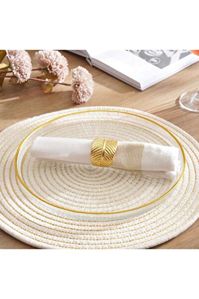 PAN HOME طبق تقديم ريكسى بقطر 28 × 1.7 سم - شفاف ذهبي