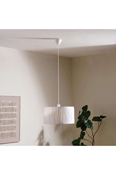 PAN HOME مصباح معلق ميسباب E27 من الرافيا بقطر 48×185 سم - أبيض