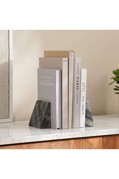 PAN HOME مسند كتب رخامي من ميسون 10x5x10 سم - رمادي