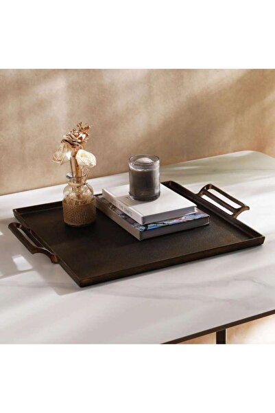 PAN HOME Trove Metal Rectangle Tray With Handles 53x45x3.8cm - Antique Gold