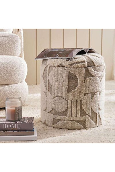 PAN HOME Capri Tufted Woolen Pouf With Storage 40x40x45cm- Grey
