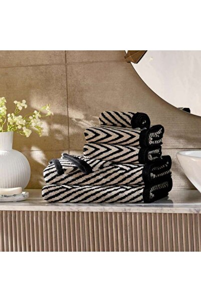 PAN HOME Clark Chevron 6 Piece Yarndyed Towel Set- Black/beige