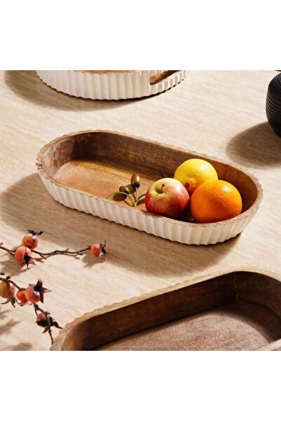 PAN HOME Legna Ribbed Oval Serving Bowl 36x19x5cm - White Natural