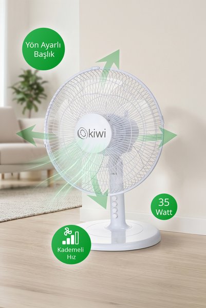 Kiwi KFAN-7625 Masaüstü Vantilatör | 30 cm & 5 Kanat & 3 Kademe & Salınım