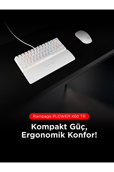 Rampage Plower Mini Mekanik Klavye Bilek Destekli Blue Switch Gaming Klavye Oyuncu Klavyesi Beyaz