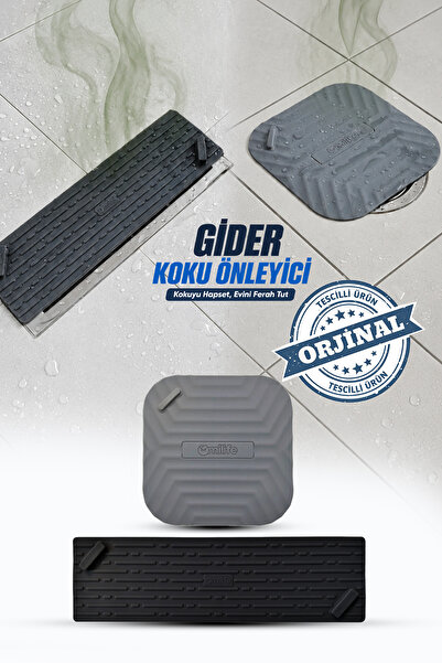 omilife 2'li Siyah Uzun Gri Kare Silikon Gider Kapağı Koku Önleyici Banyo, Mu...