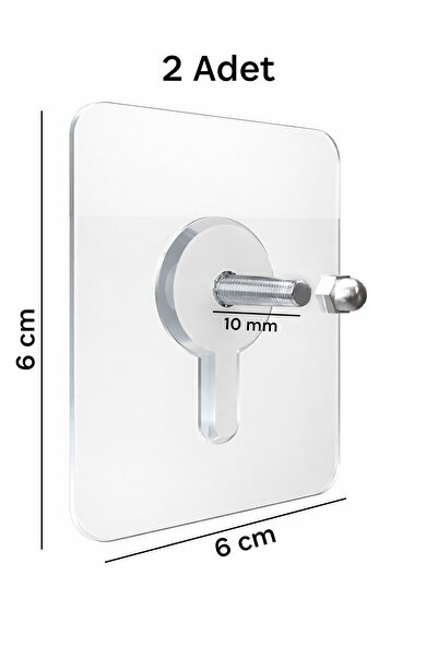 omilife 2'li Şeffaf Yapışkanlı Vidalı Çok Amaçlı Duvar Askısı Düzenleyici Askılık 6x6 cm