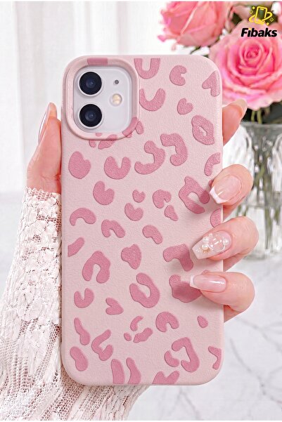 Fibaks iPhone 12/12 Pro Kılıf Pembe Leopar Desenli İnce Yumuşak Silikon