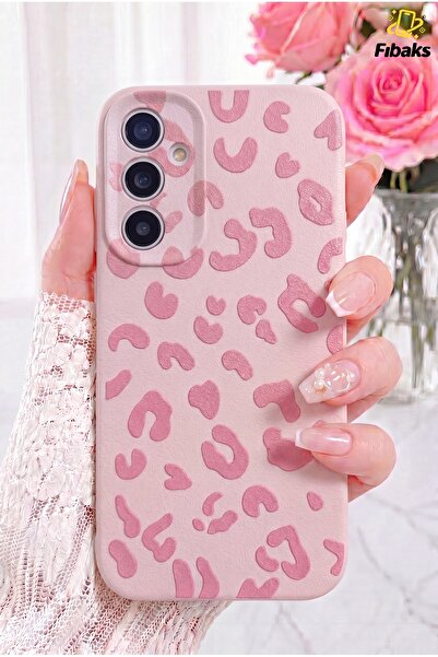 Fibaks Galaxy S26 Kılıf Pembe Leopar Desenli Esnek İnce Yumuşak Silikon