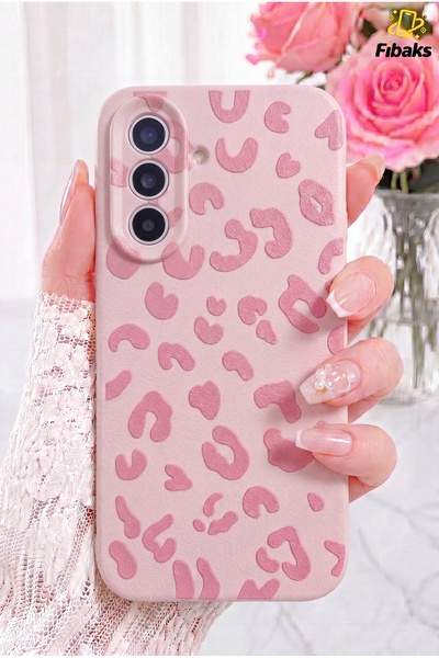 Fibaks Galaxy A16 Kılıf Pembe Leopar Şık Tasarımlı Premium İnce Soft Silikon