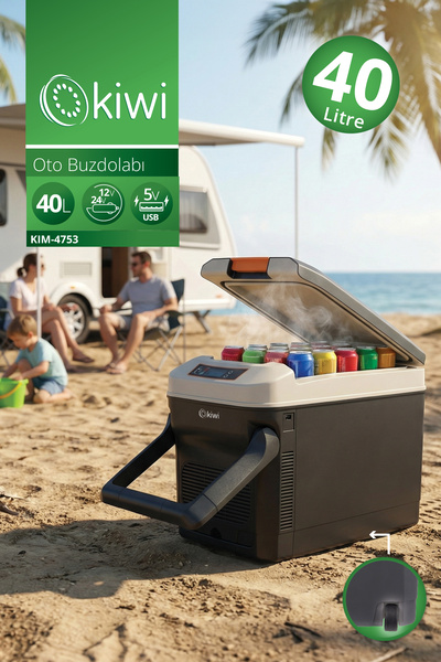 Kiwi KIM-4753 Oto Buzdolabı | 40 L & Çift Soğutma & 12V/24V & Tekerlekli & Di...