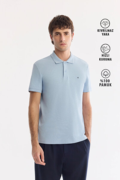 Avva Tricou pentru bărbați, albastru, cu guler polo, 100% bumbac, cu croiala ...