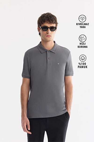 Avva Tricou pentru bărbați, antracit, cu guler polo, 100% bumbac, cu croială ...
