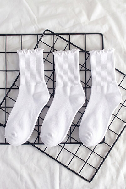 Trendyol Kollektion Weiße 3-teilige Baumwoll-Jacquard-Stricksocken THMAW24CO0...